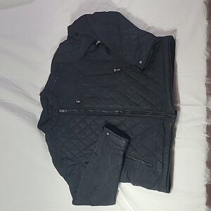 Zara Black Cross Stitch Nylon Canvas Full Zip Jacket With Cropped Collar Size XL